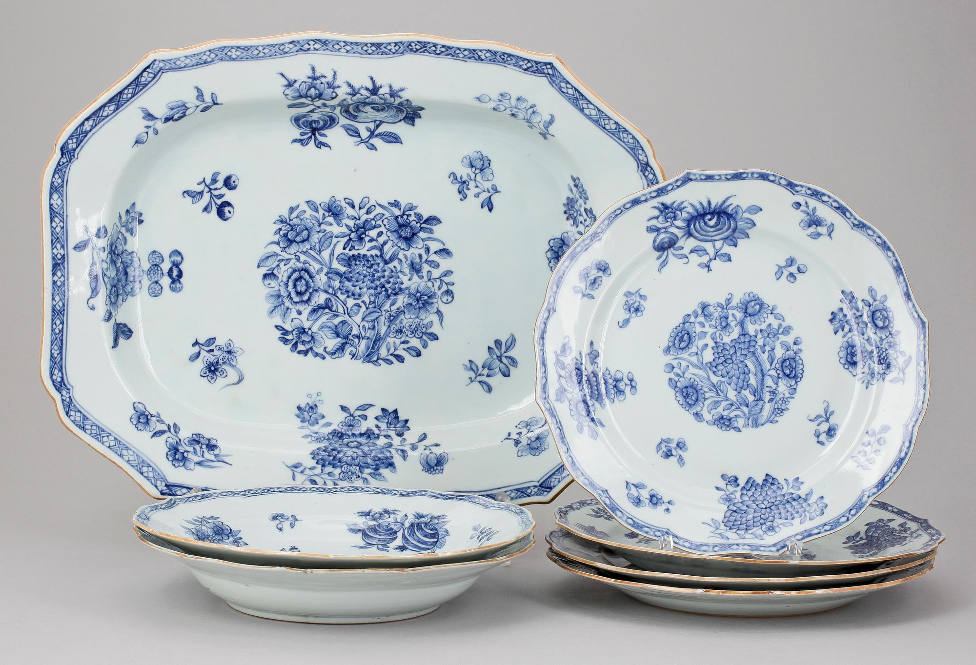 SERVISDELAR, 7 st, porslin, Qianlong, Kina 1700-tal.