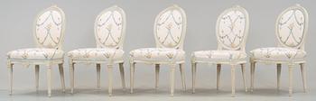 A set of five matched Gustavian chairs by J Malmsten, master 1780.