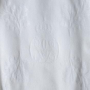 Tablecloths, 4 pcs, and 10 placemats, linen damask, "The Royal Anniversary and World Scout Centennial Present", Georg Jensen.