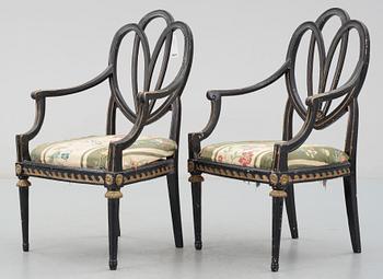 KARMSTOLAR, ett par, gustavianska, provinsarbete, 1700-tal.