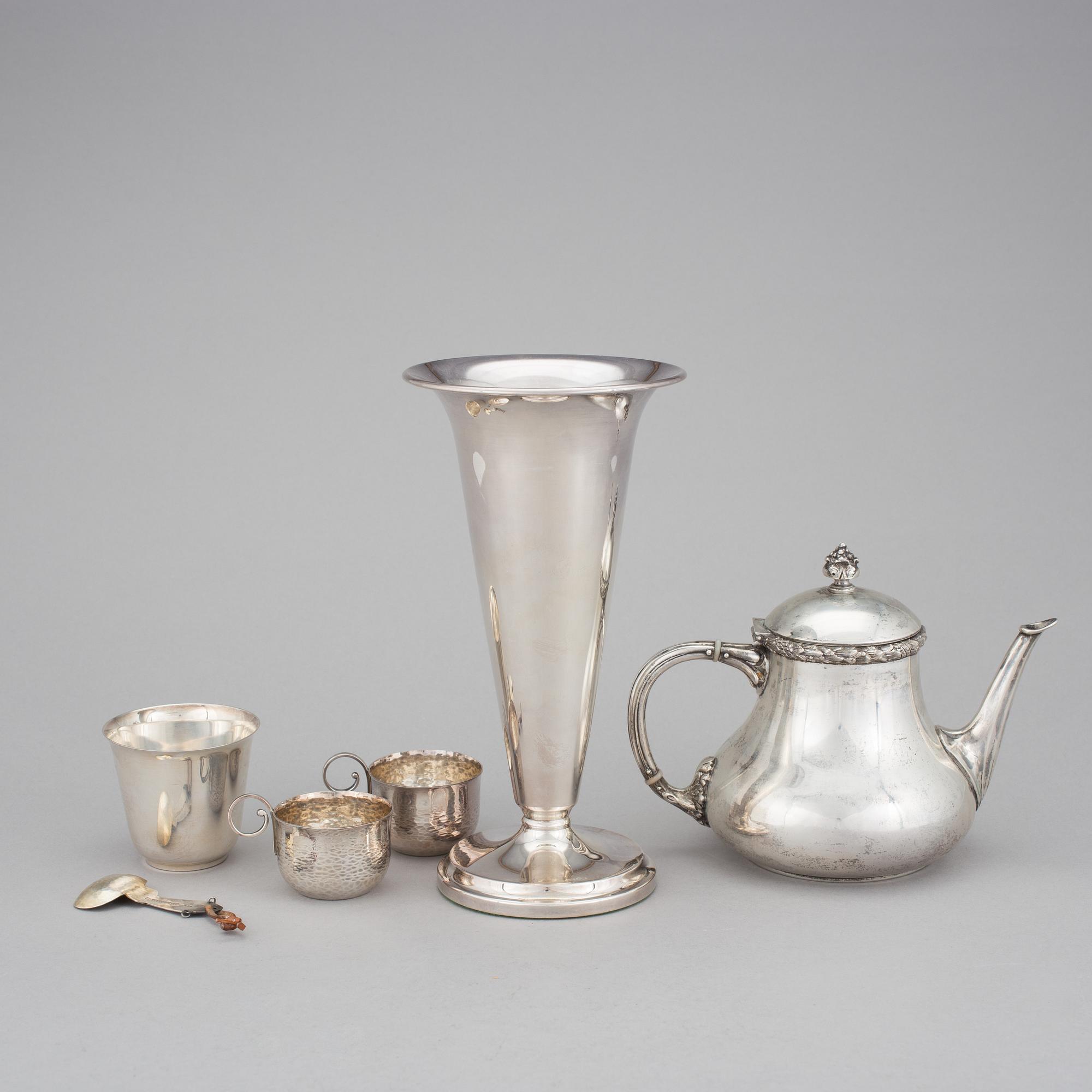 PARTI SILVER, 6 delar, bl a W A Bolin, 1900-tal.