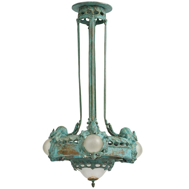 Emy Wahlström, an Art Nouveau chandelier model "5024", Arvid Böhlmarks Lampfabrik, Stockholm, 1910s.