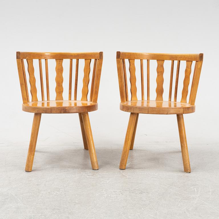 A pair of elm armchairs, 1930's/40's.