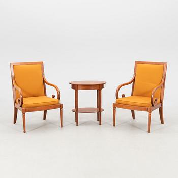 Armchairs a pair and a side table Grange France circa 2000.