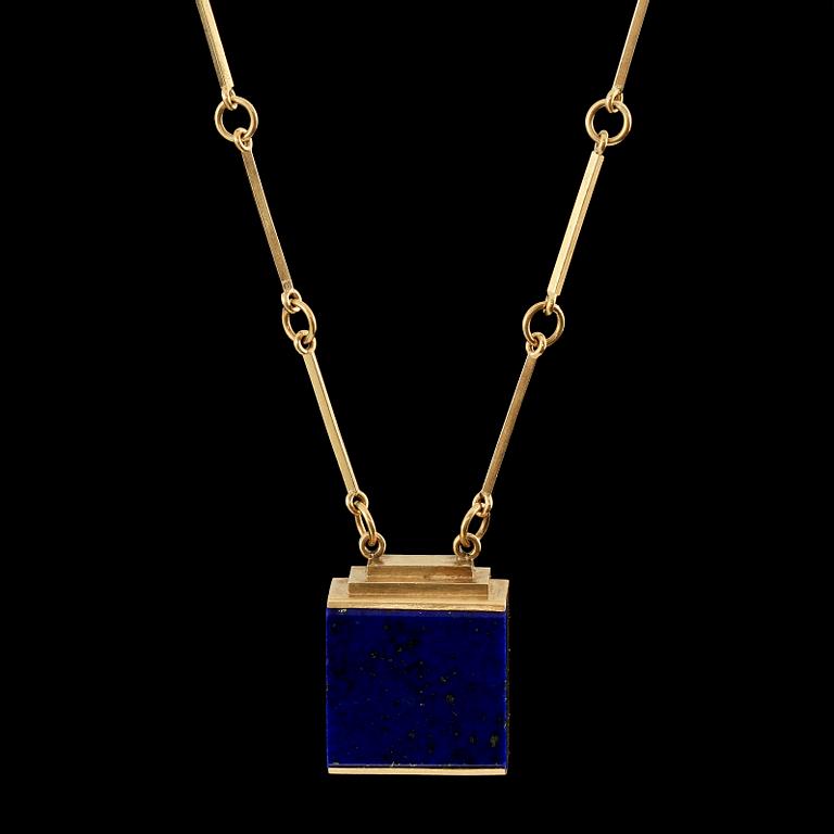 GARNITYR, 4 delar, 18k guld med lapis lazuli, Wiven Nilsson, Lund 1940 - 59. Tot vikt 69 g.