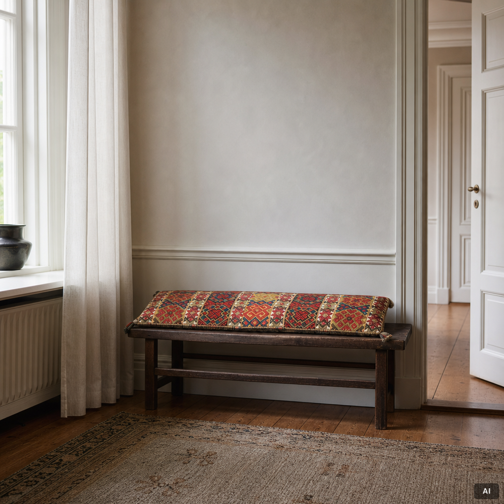 Sled cushion, Rölakan, southwestern Skåne, early 19th century, 105 x 55 cm.