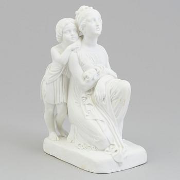 A bisquit scultpure of 'A mother and her son' after Bertel Thorvaldsen, Bing & Gröndahl, Denmark, 1870's.