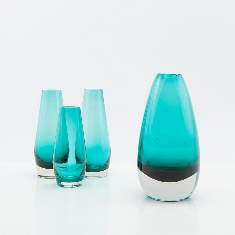 Tamara Aladin, vaser, 4 st, glas, Riihimäen Lasi, Finland,  1960/70-tal.