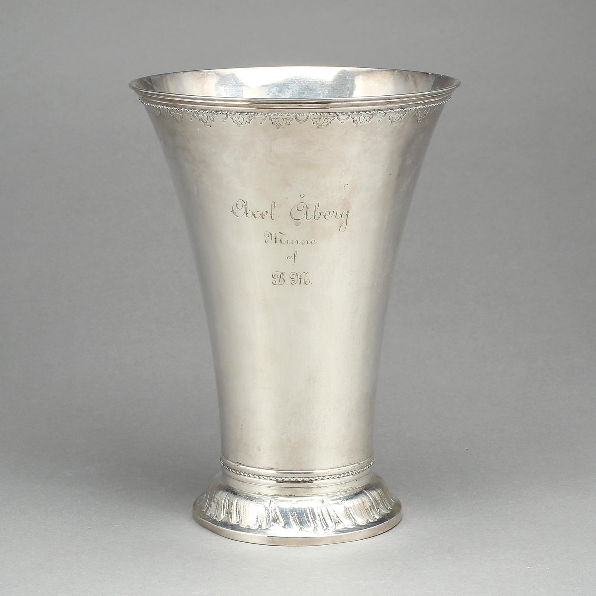 BÄGARE, silver, K Andersson, Stockholm, 1894. Vikt ca 488g.