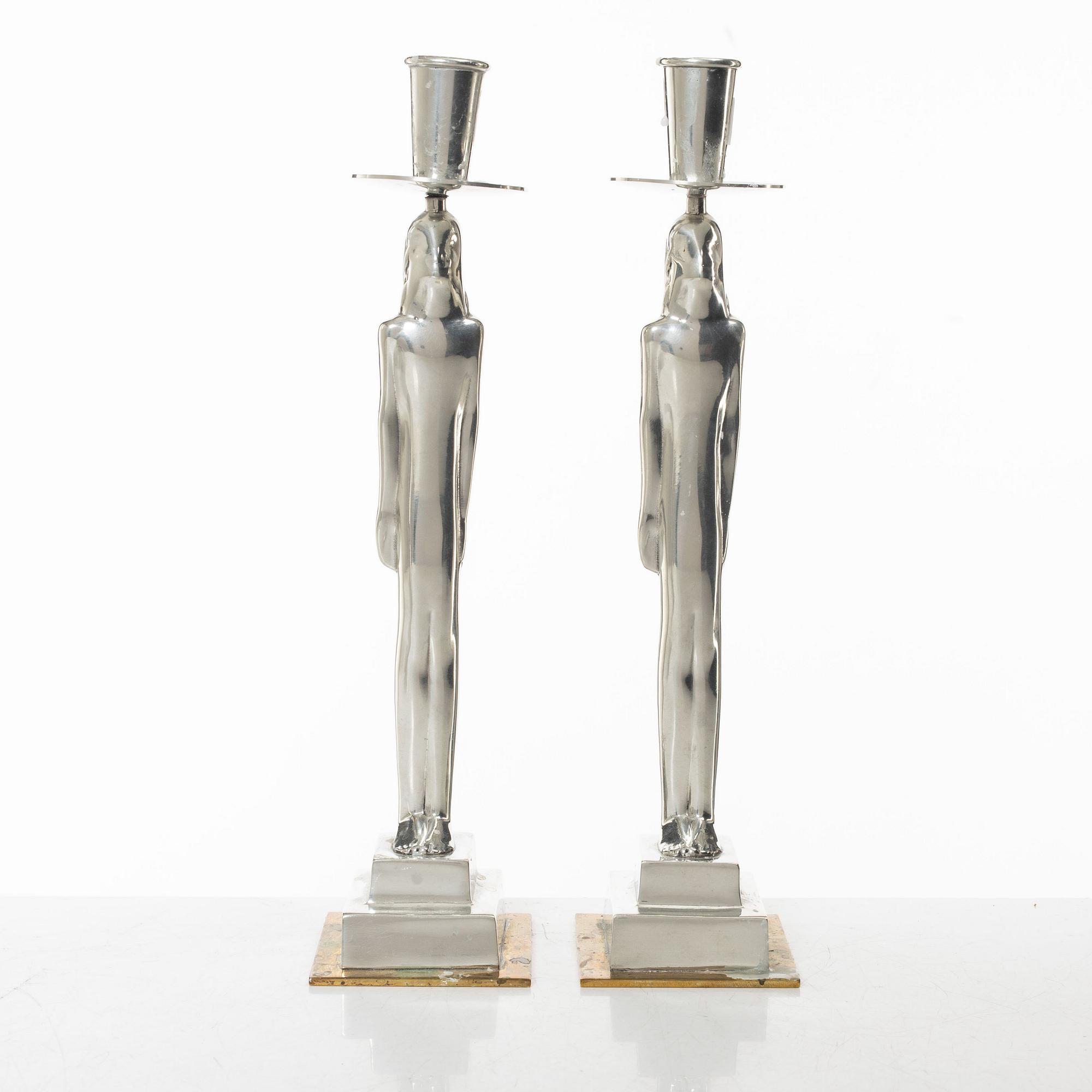 Edvin Öhrström, a pair of "Egyptisk" candlesticks, Firma Svensk Tenn, Stockholm 2008.