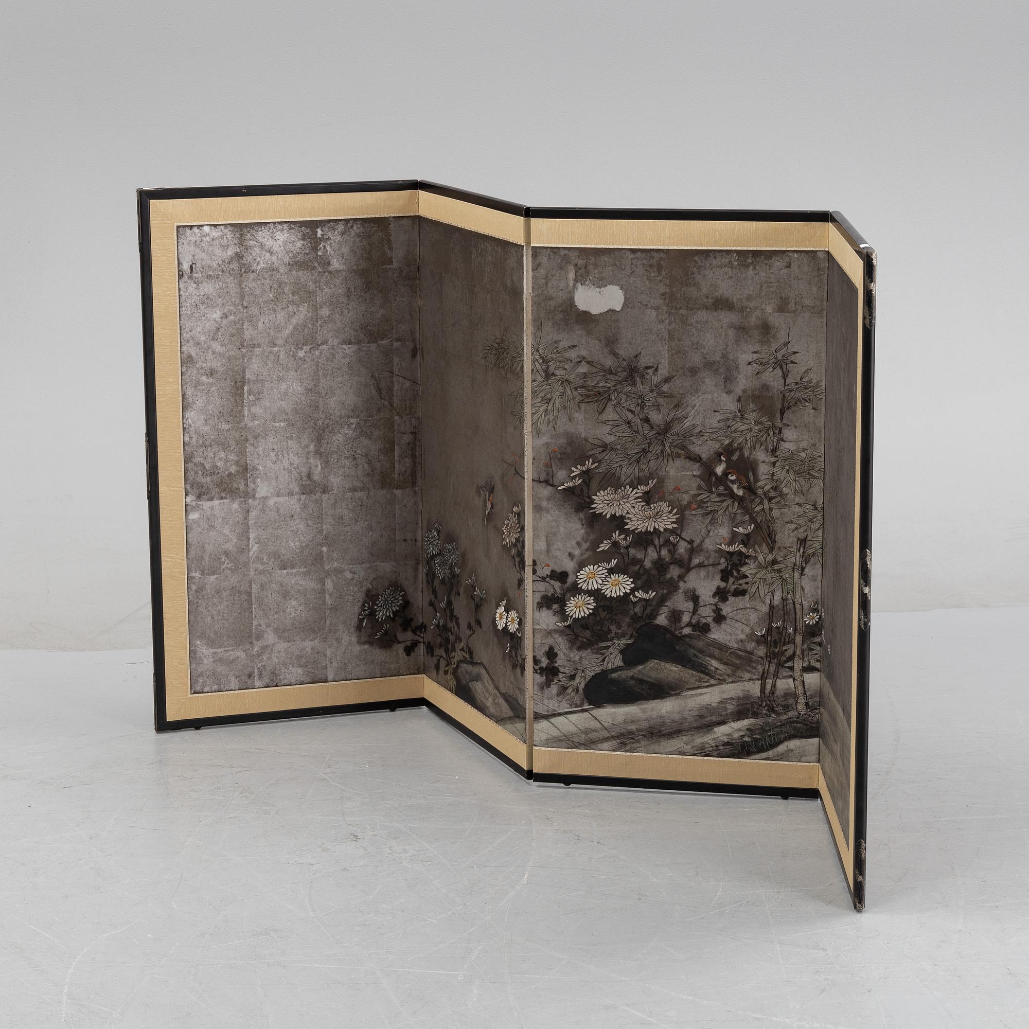 A Japanese four panel folding screen 'Byobu', first half of the 20th century.
