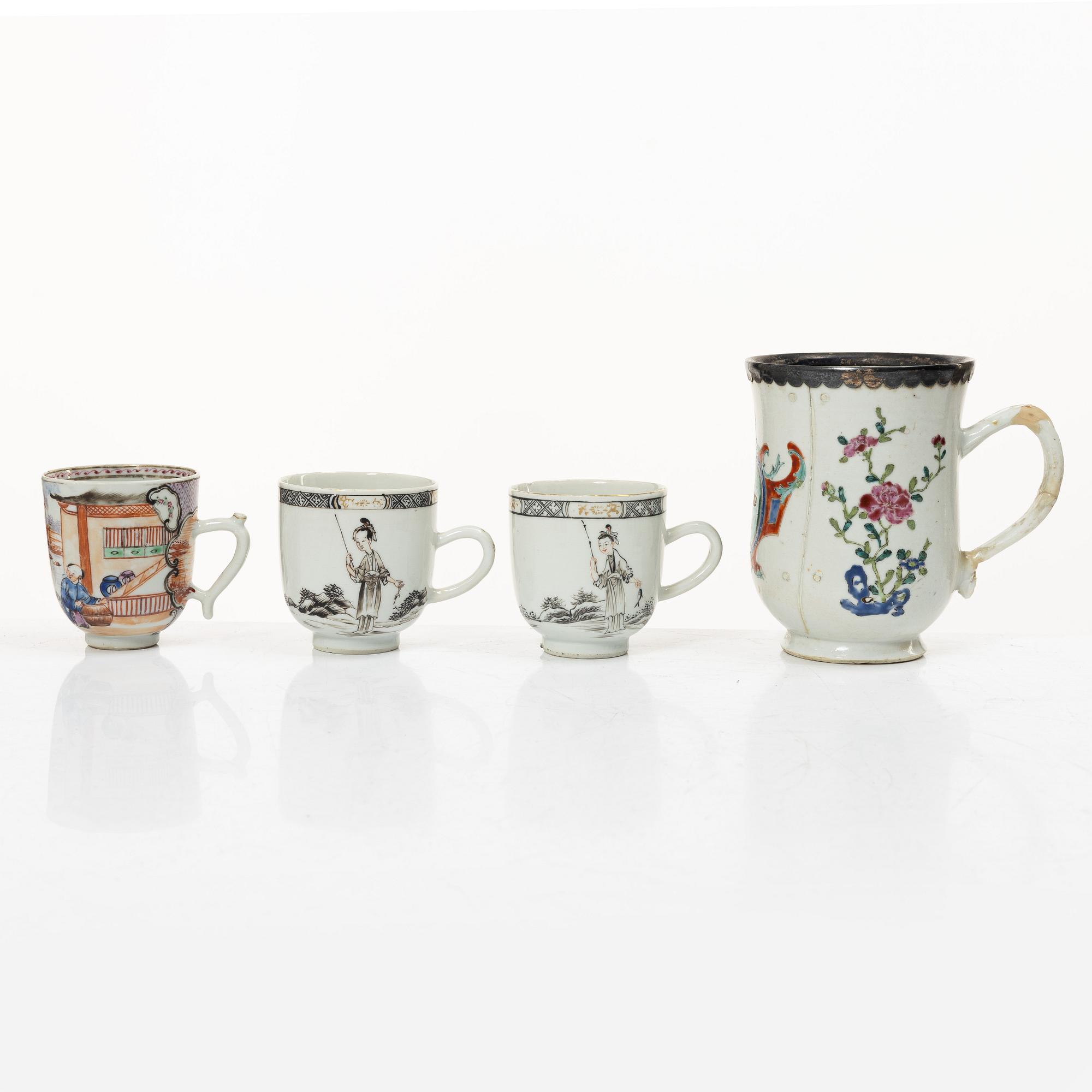 A collection of cups, saucers and teapots, China, Qing dynasty, mostly 18th century.