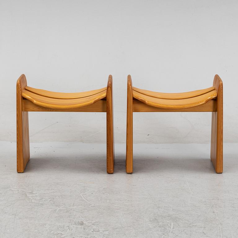 A pair of 'Jonte' pine stools by Gilbert Marklund, designed 1969.