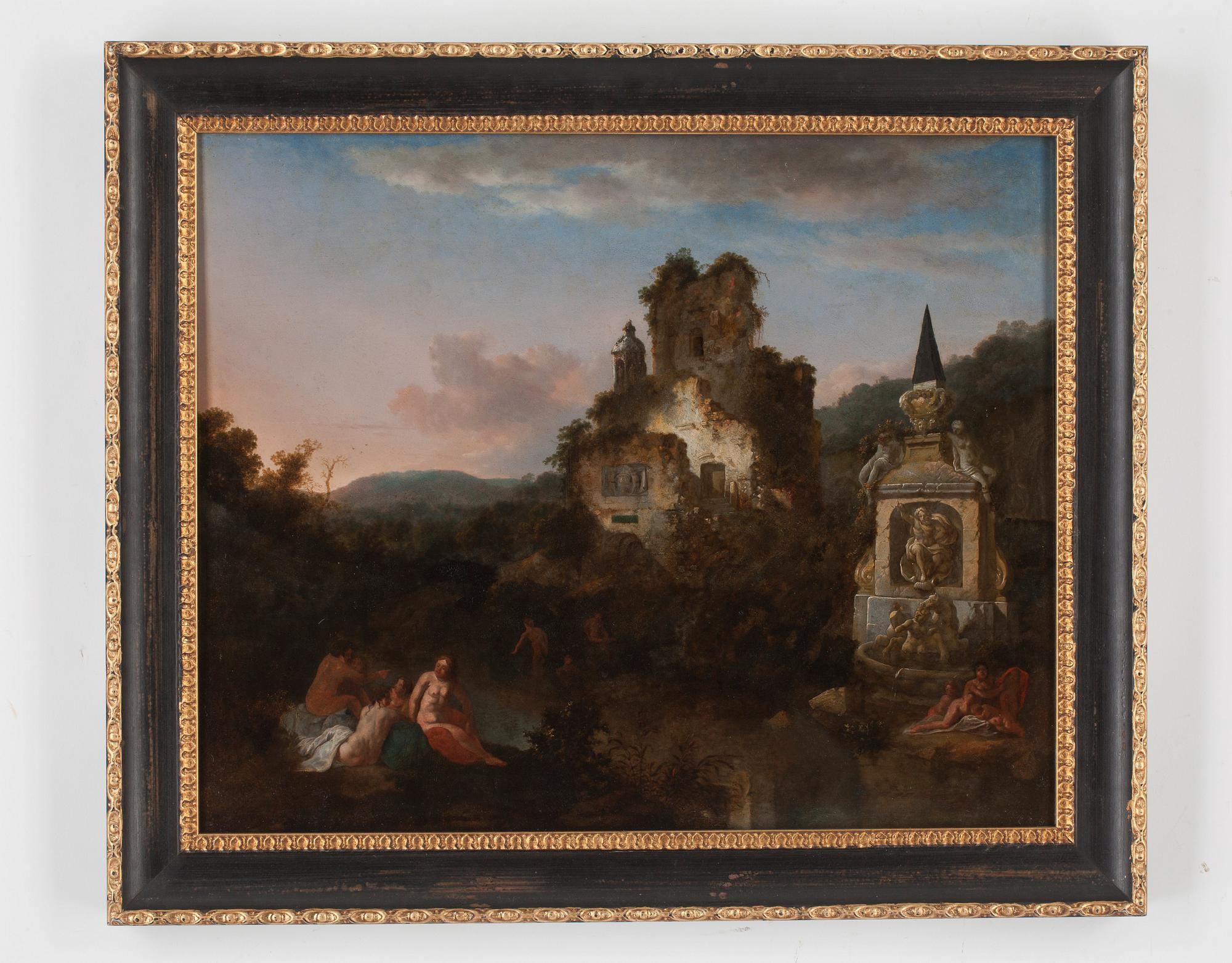 Jan Griffier, Landscape with ruins and figures.