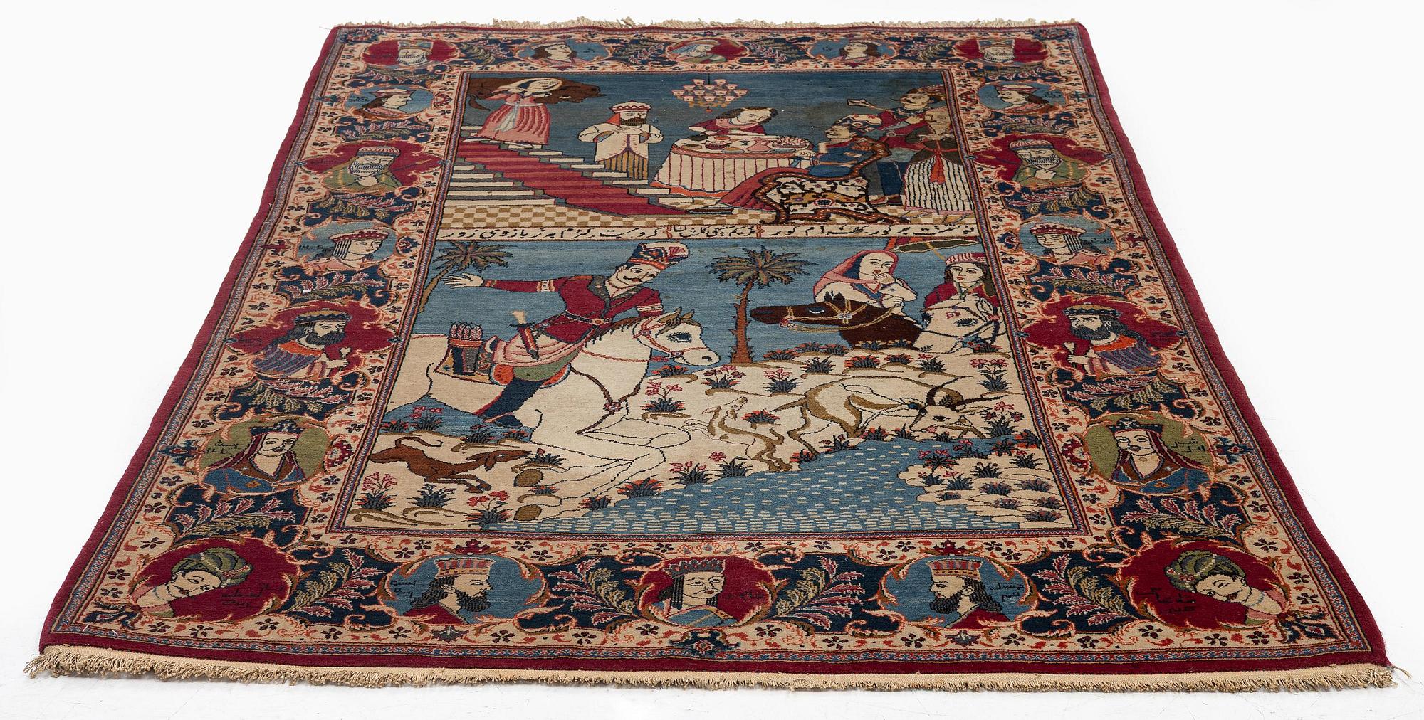 A semi-antique pictoral Kashan rug, Central Persia, c. 219 x 137 cm.