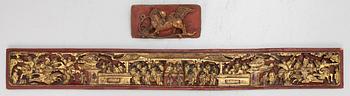 Two Chinese lacquered wooden panels, around 1900.