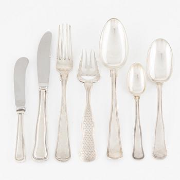 Cutlery set, 34 pieces, silver, 'Old Danish' model, various makers, including Cohr.
