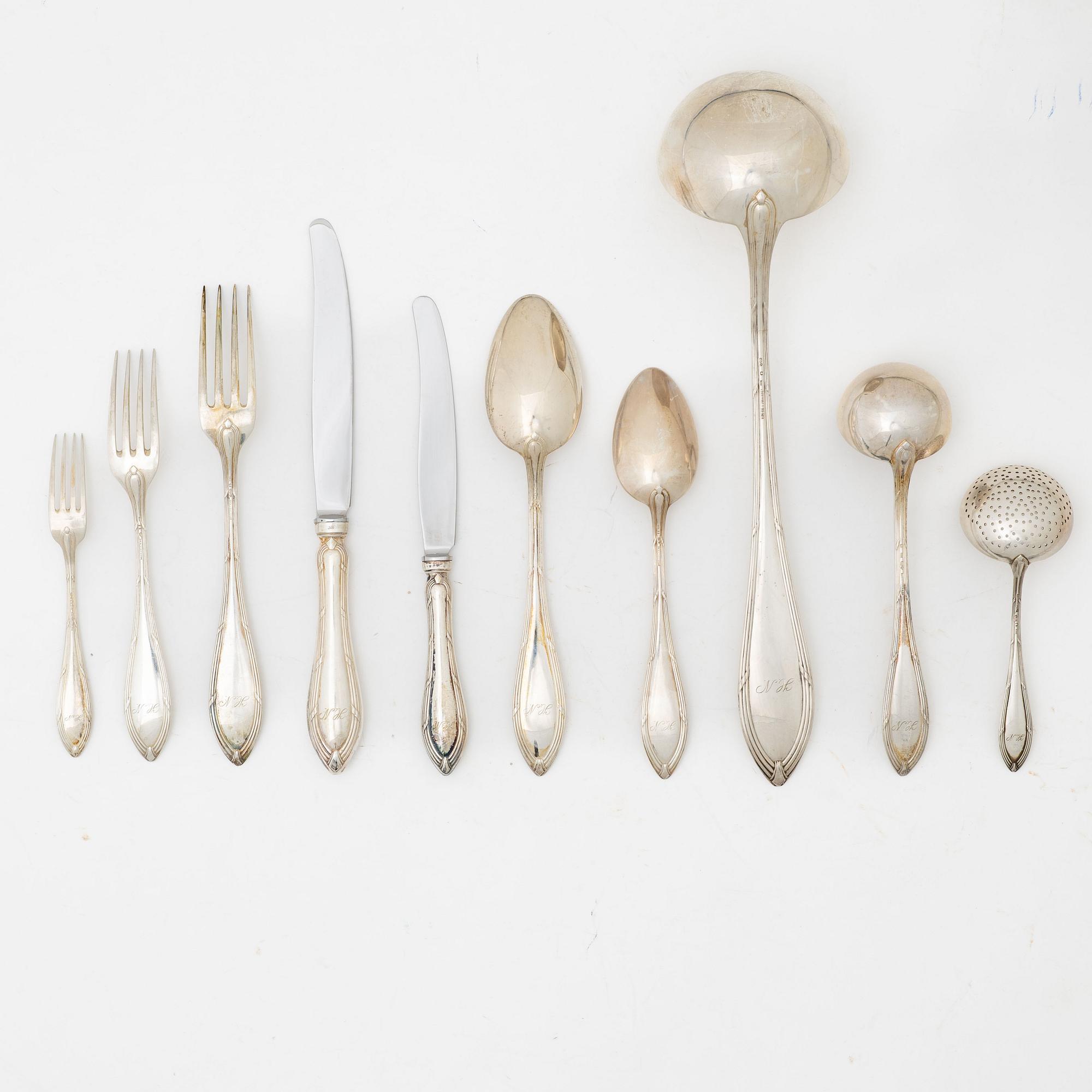 A Swedish silver cutlery set in case, mark of CG Hallberg, Stockholm 1913-17 (91 pieces).