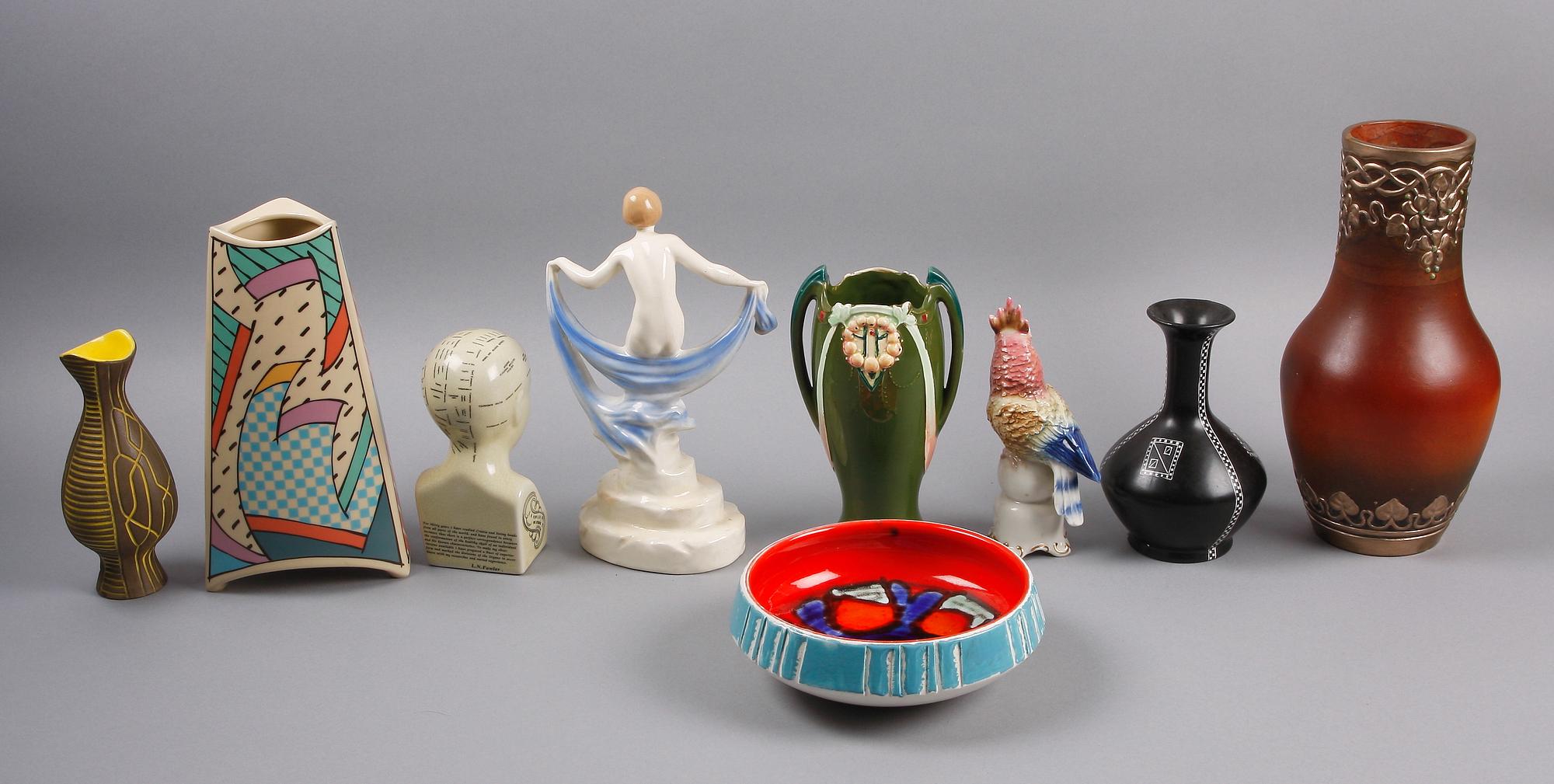 PARTI KERAMIK, 9 delar, bl a Ipsen, Rosenthal och Dresden, 1800/1900-tal.