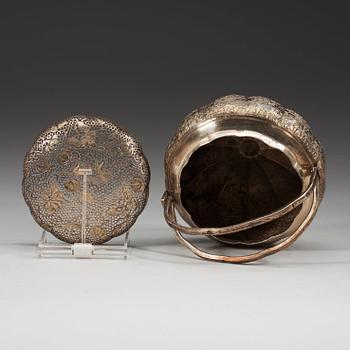 A silverplated copper hand warmer, Qing dynasty (1644-1912).