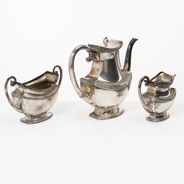 A German silver coffee service, mark of Wilhelm T Binder, Schwäbisch Gmünd, first half of the 20th century (3 pieces).