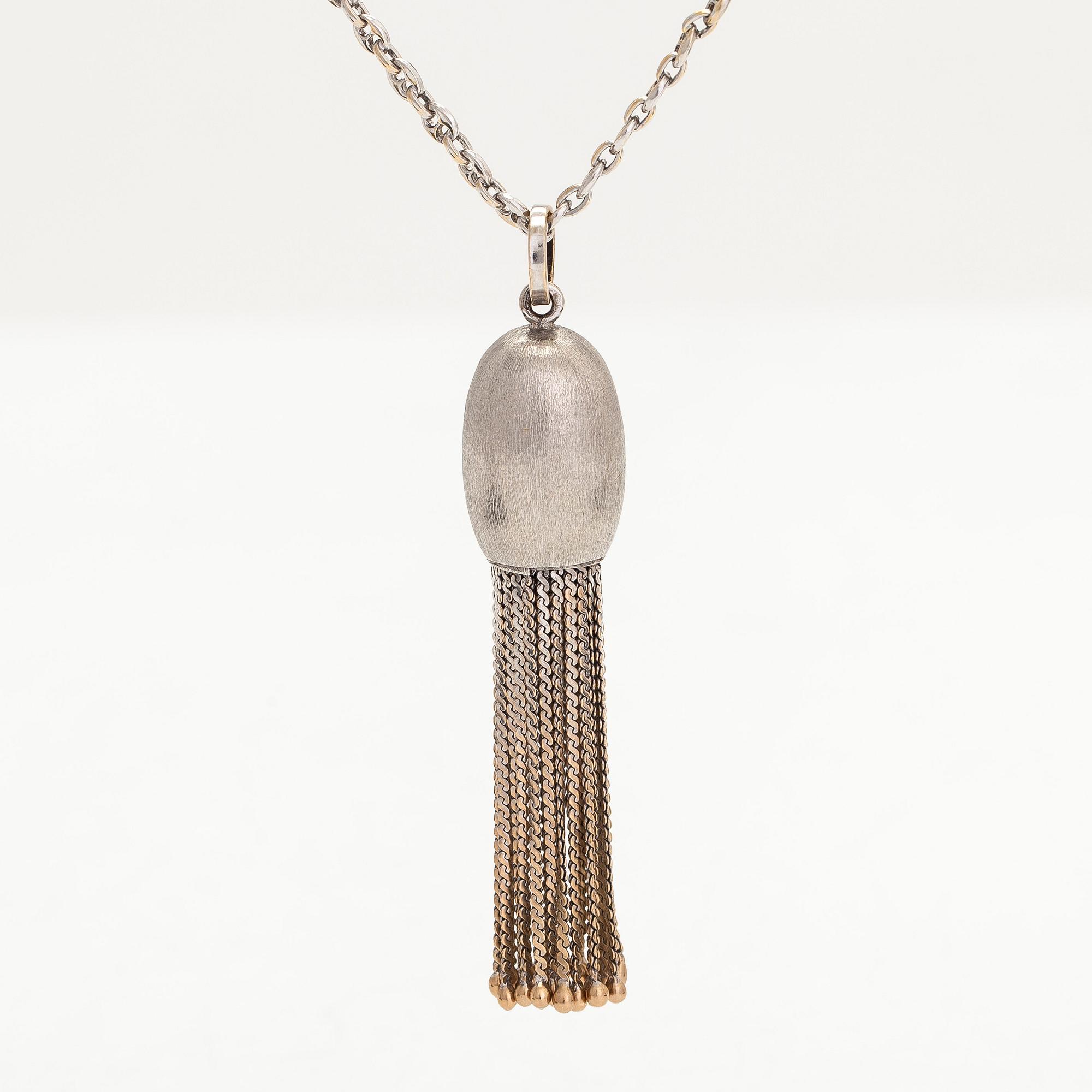 Halsband, 18K vitguld med tofshänge. Schweiz.