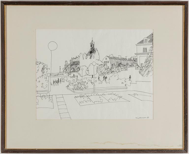 STIG CLAESSON, an ink drawing, signed and dated 81.