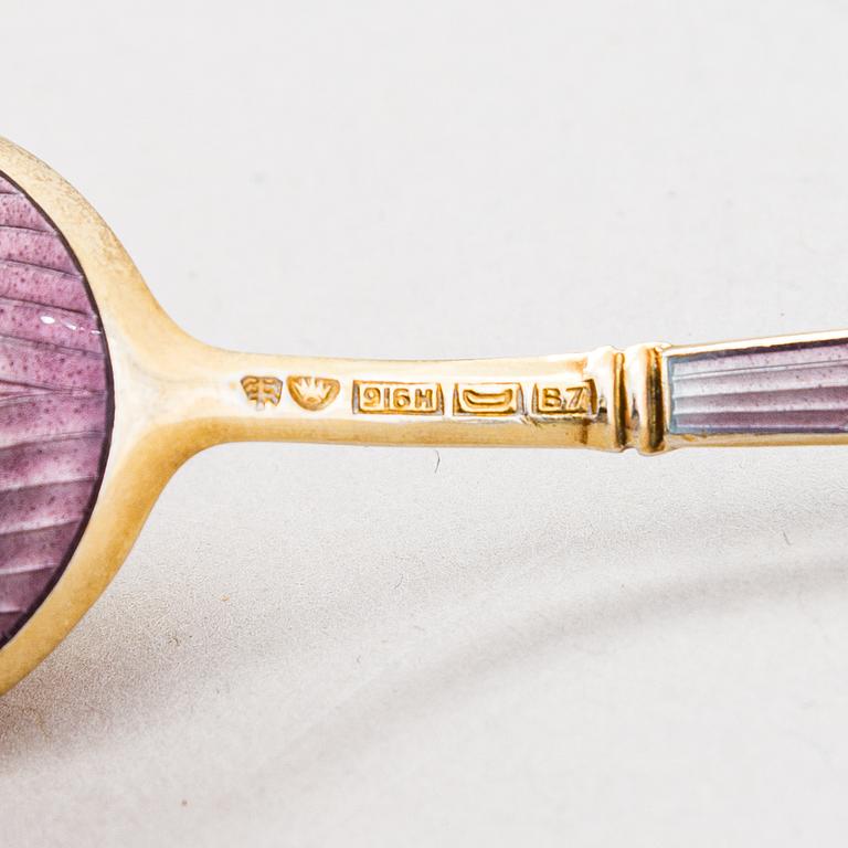 A set of ten enamelled gilt silver spoons, Tillander, Helsinki 1950-57.