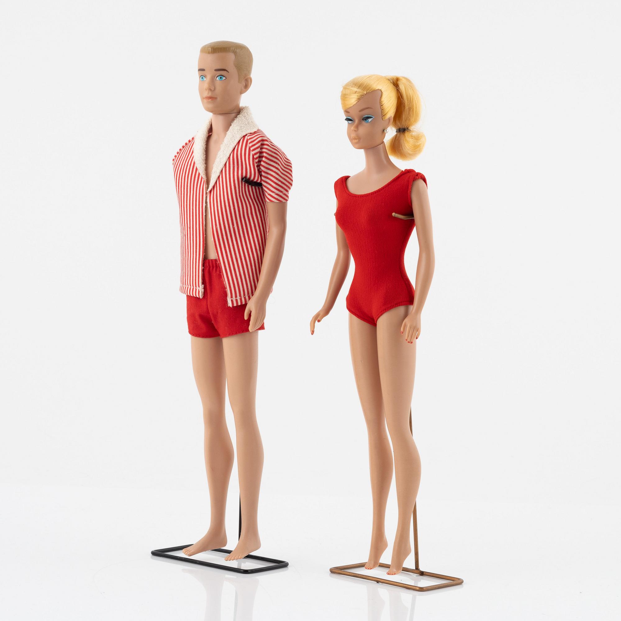Barbie and Ken dolls 2 pcs. as well as clothes vintage Swirl Ponytail Blond Mattel 1964 Ken Mattel 1963 64. Bukowskis