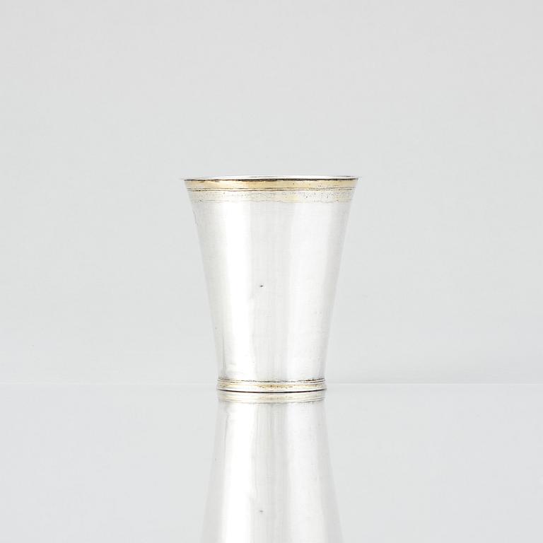 A Swedish early 18th century parcel-gilt silver beaker, mark of Mattias Moller, Stockholm 1703.