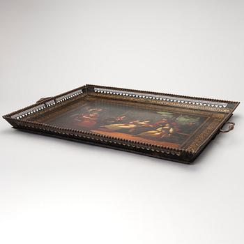 A 19th Century painted metal tray, with a conversation piece.