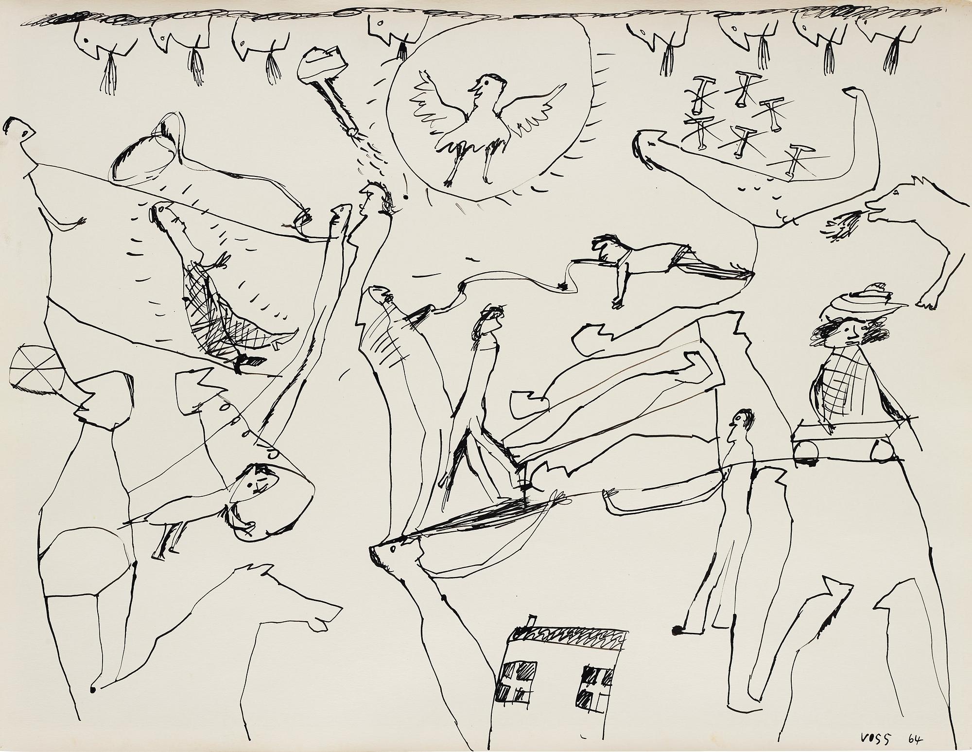 JAN VOSS, drawing, signed and dated -64.
