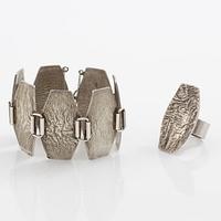 Ring and bracelet, silver, Waldemar Jonsson, blue for Stigbert.