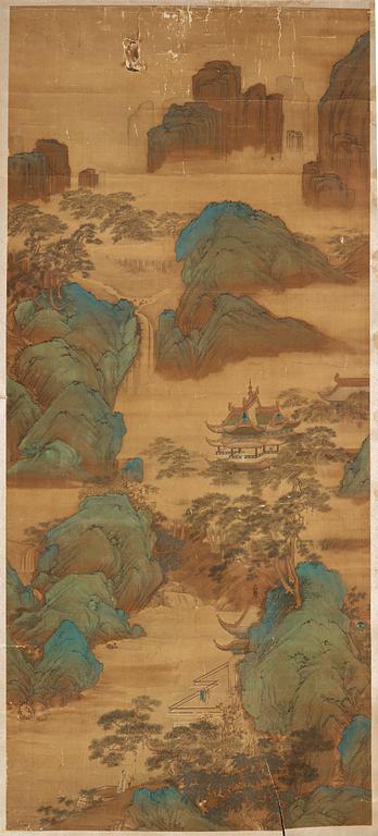 RULLMÅLNING, bergslandskap i Qiu Ying's stil (c.1494-1551).