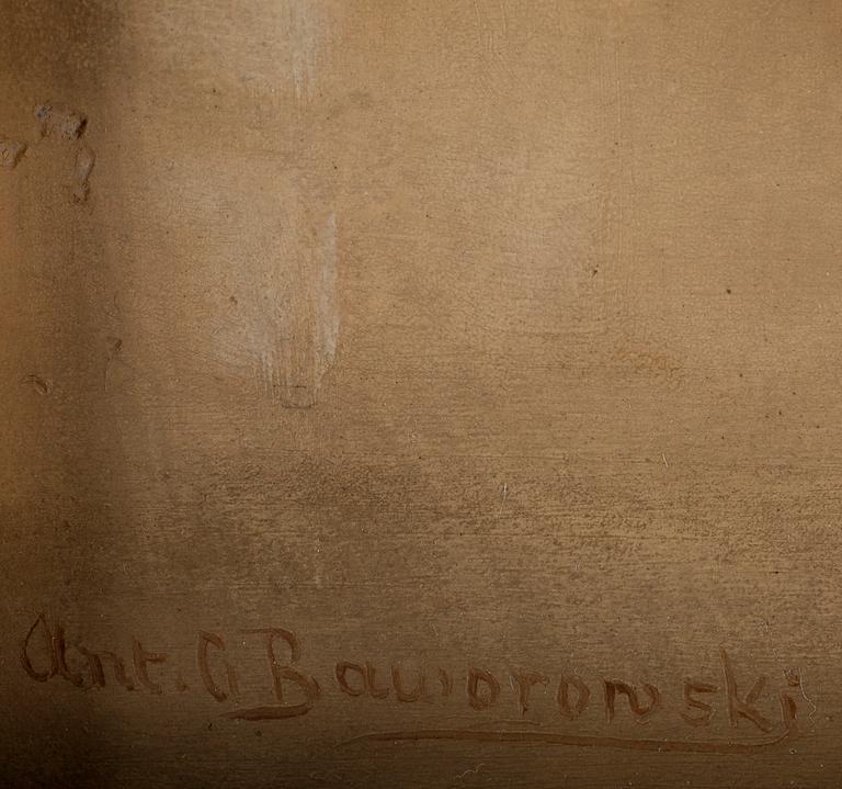 OKÄND KONSTNÄR, olja på pannå, signerad Anton C Bowarowski.