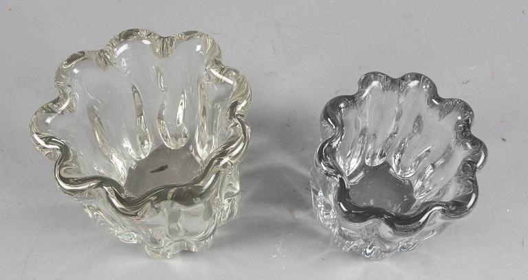 VASER, 2 st, glas, "Kalvolan Kanto", Tapio Wirkkala, Iittala, Finland, 1940-50.