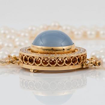 PÄRLCOLLIER, 4-radigt, med odlade saltvattenspärlor Ø 6-6.5 mm. 2 st utbytbara lås.