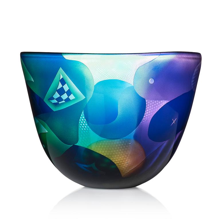 Bertil Vallien, a unique blasted glass bowl, Kosta Boda, Sweden.