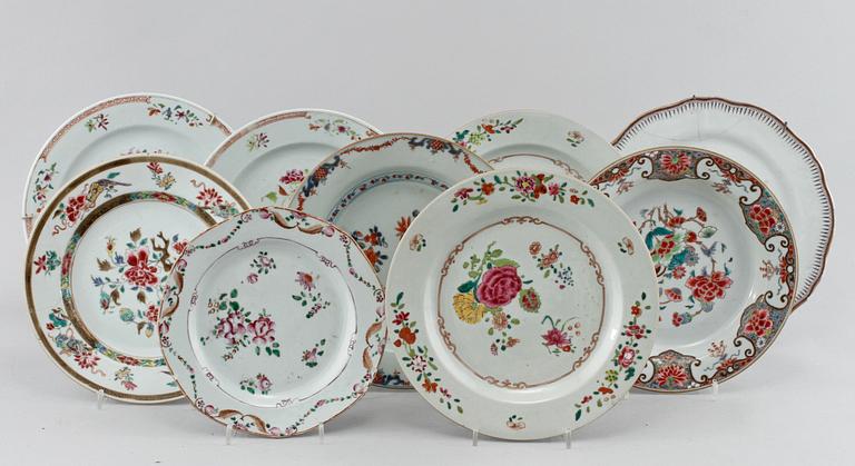 TALLRIKAR, 9 st, porslin, Kina, 1700/1800-tal.