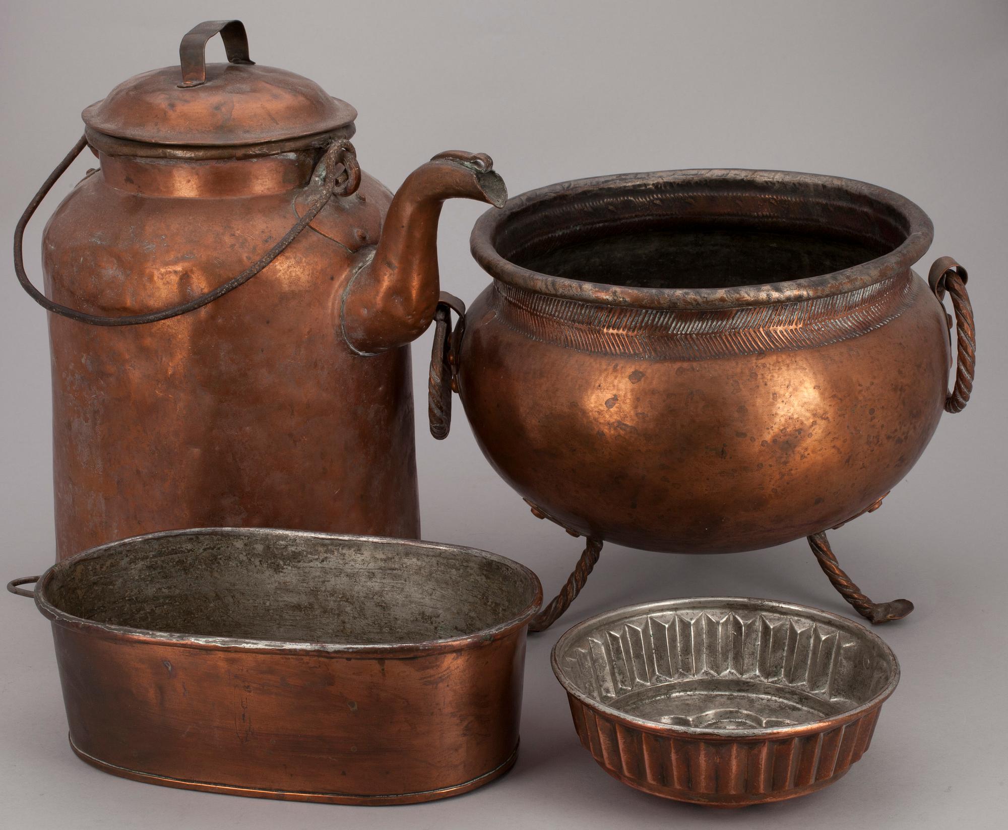 PARTI KOPPARFÖREMÅL, 11 delar, 1800/1900-tal.