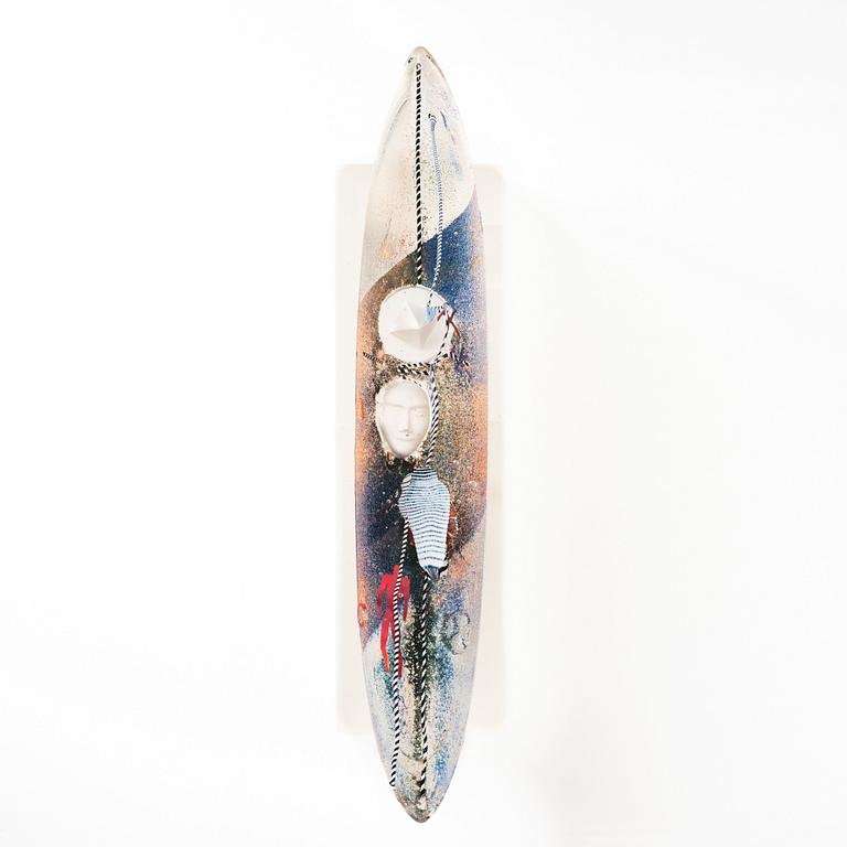 Bertil Vallien, a sand cast glass sculpture of a boat, Kosta Boda, Sweden.