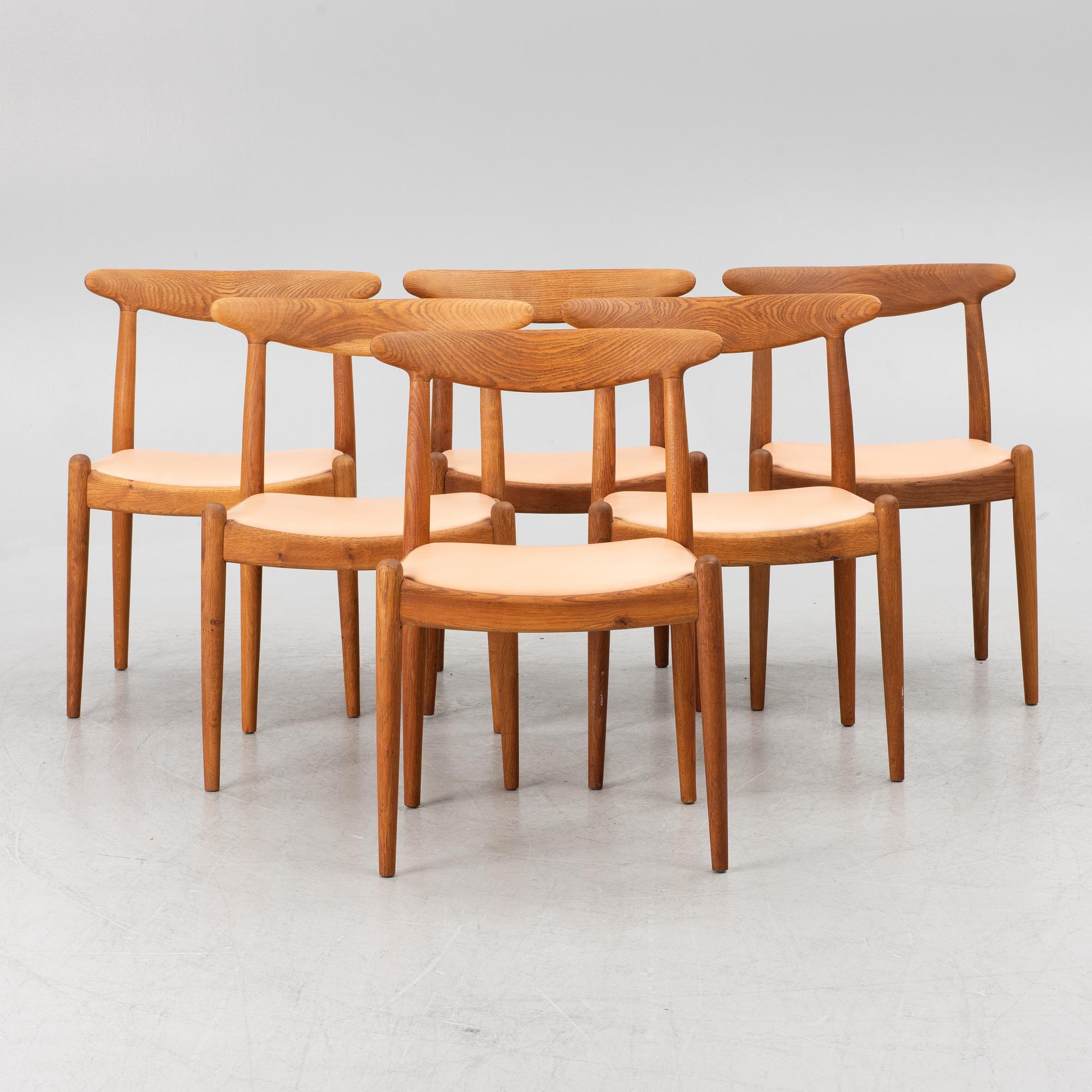 Hans J. Wegner, 6 model "W1" chairs, C.M. Madsens Fabriker, Denmark 1950s.