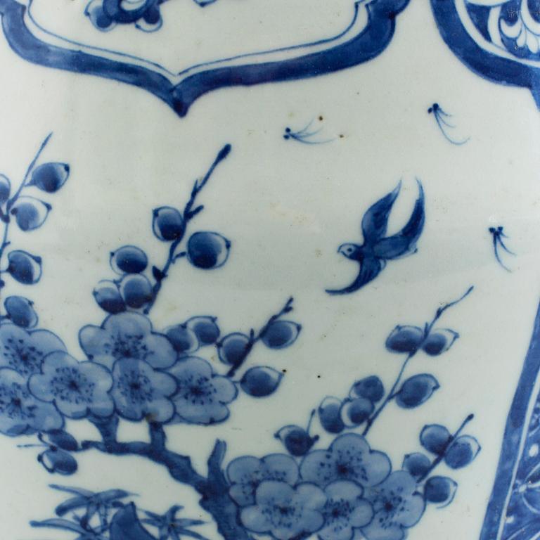 A large blue and white floor vase, lte Qing or later.