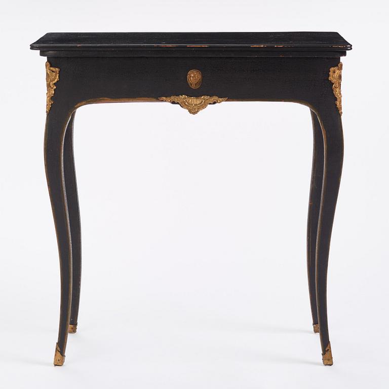 A japanned and gilt-brass mounted table attributed to L- Nordin, Stockholm, later part of the 18th century.