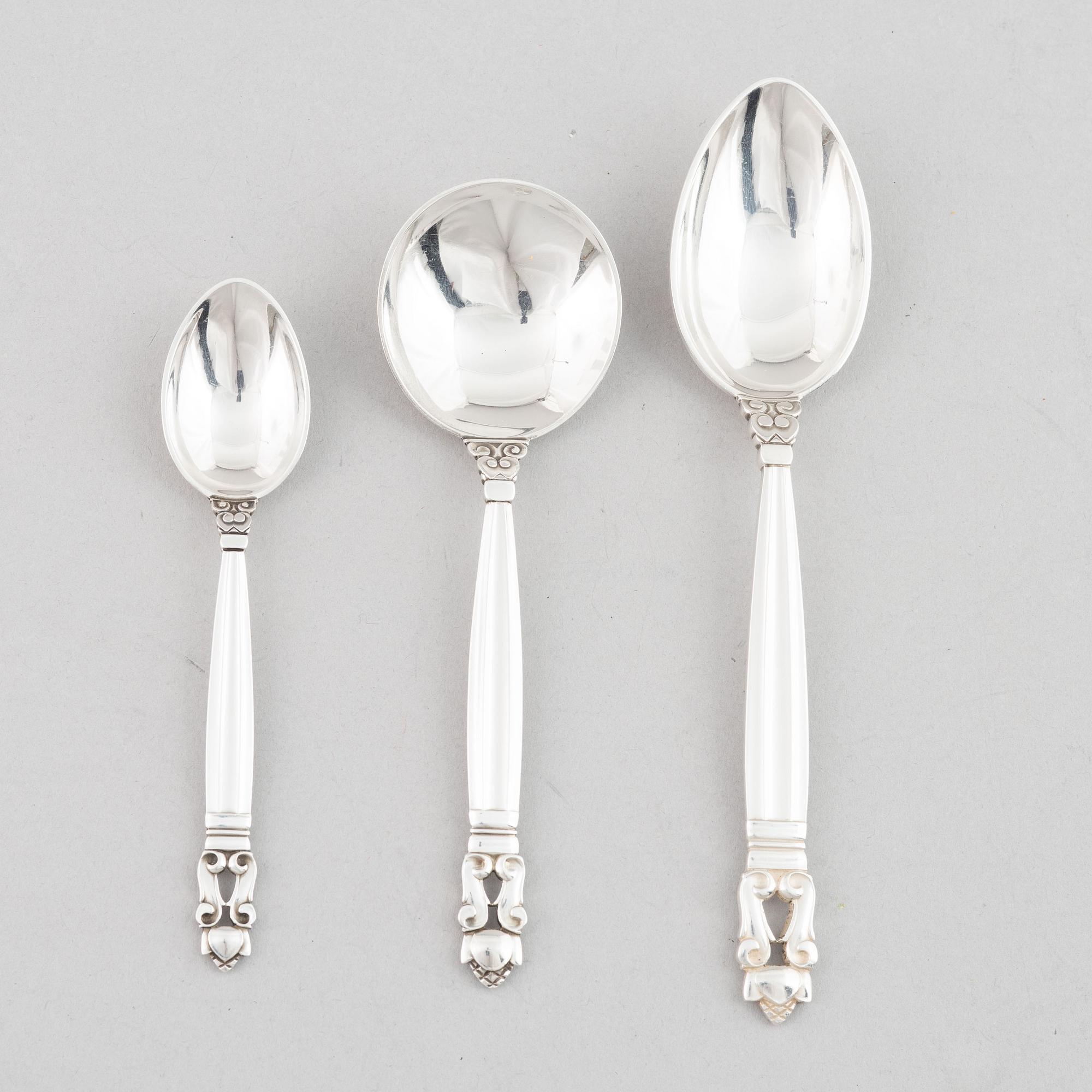 Georg Jensen, a set of 102 pieces of 'Konge/Acorn' sterling silver flatware, design Johan Rohde, Copenhagen.