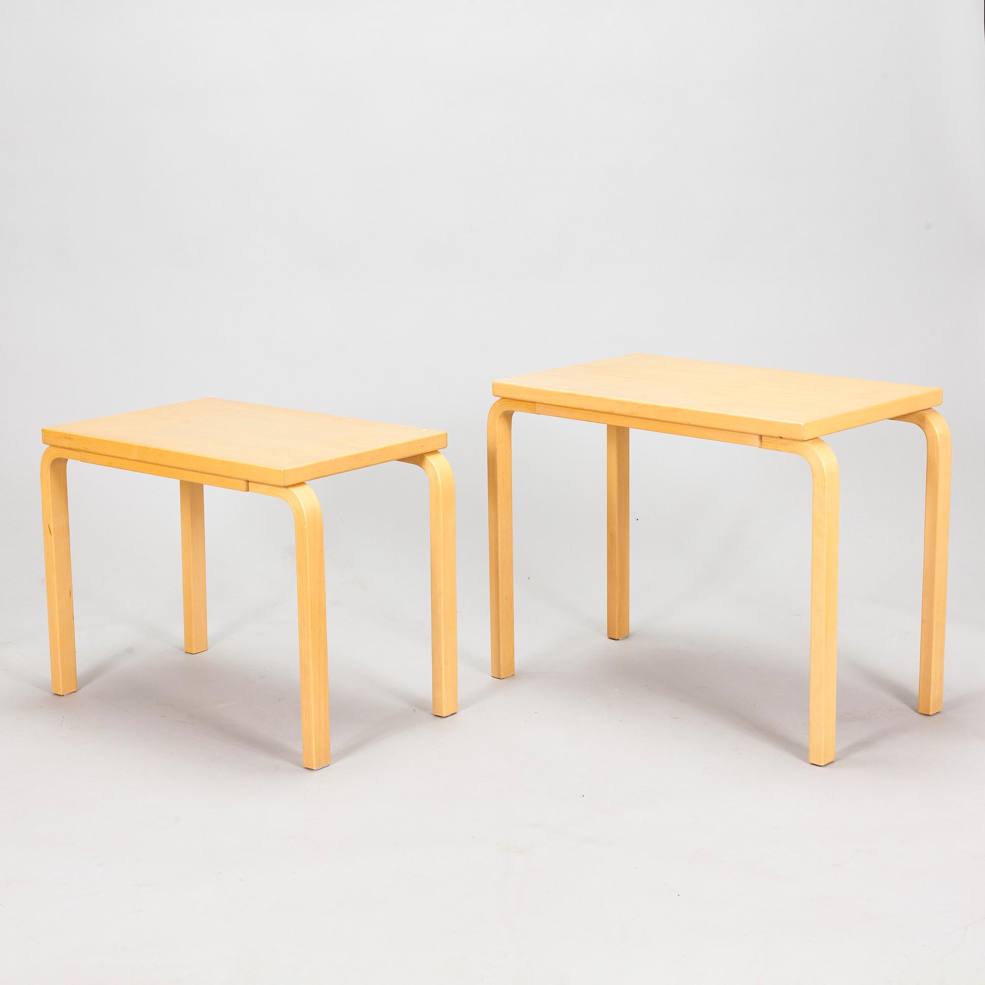 Alvar Aalto, two side tables, Artek, Finland 1980s.