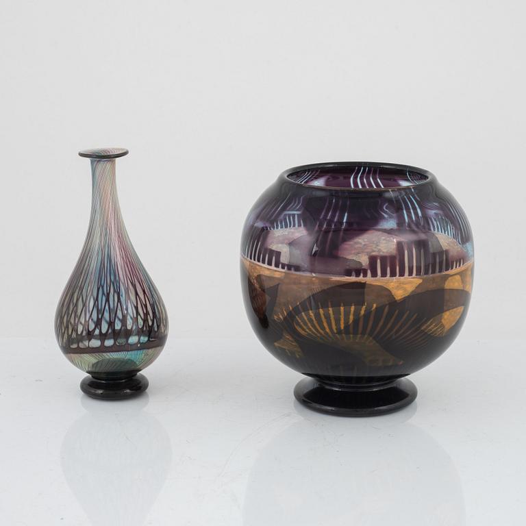 Eva Englund, a 'graal' glass vase and a bowl, Orrefors Gallery.