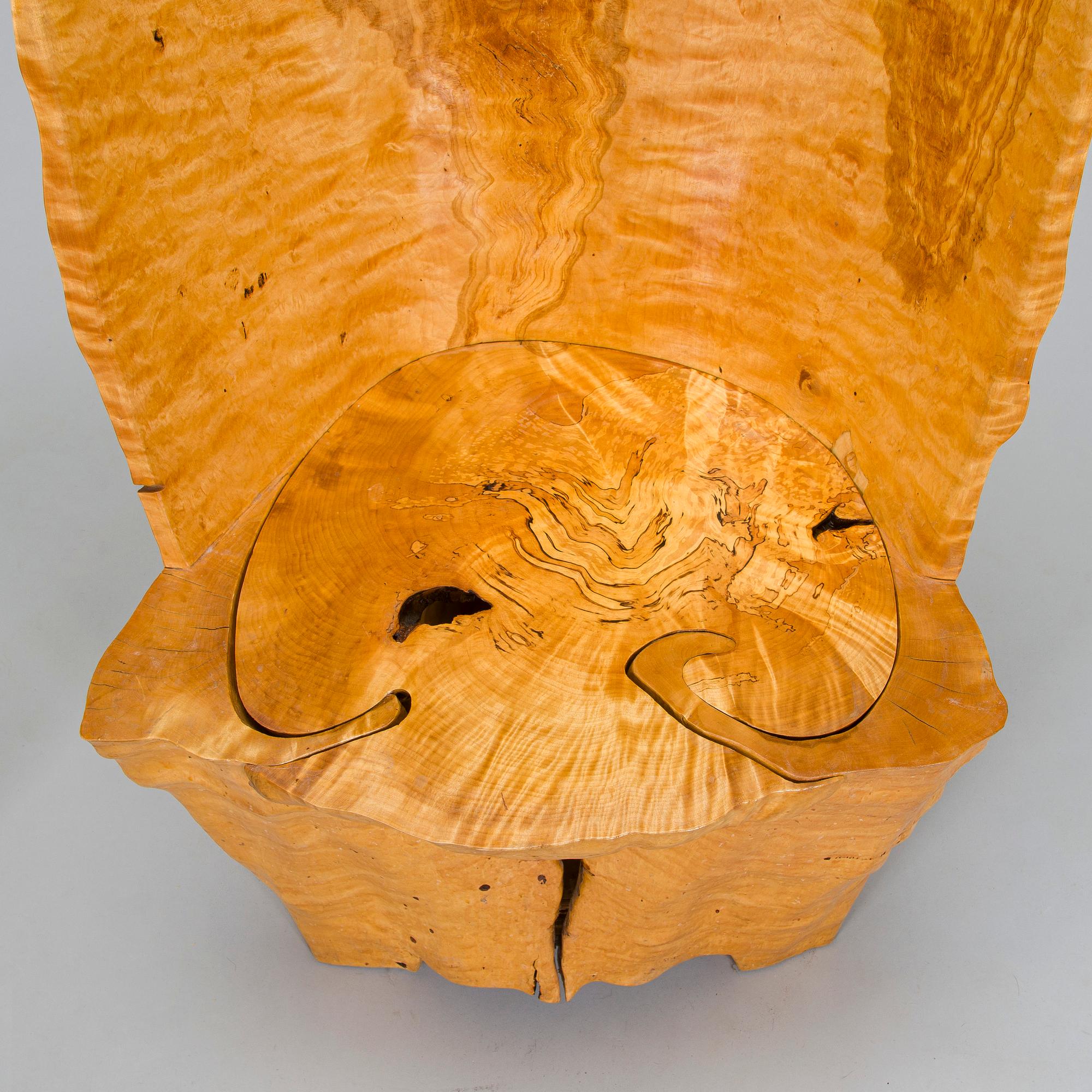 Mauri Haapiainen, a late 20th century masur birch chair and stool.