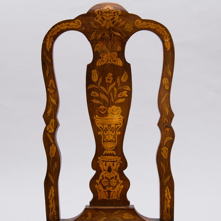 A pair of Dutch 19th Century chairs with inlays.