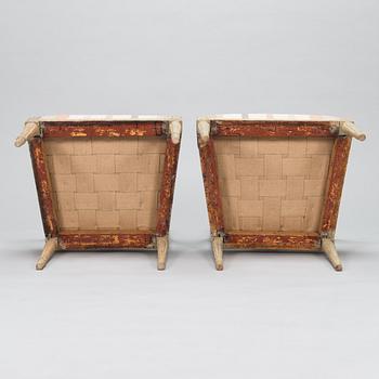 A pair of Swedish Gustavian armchairs, early 19th century.